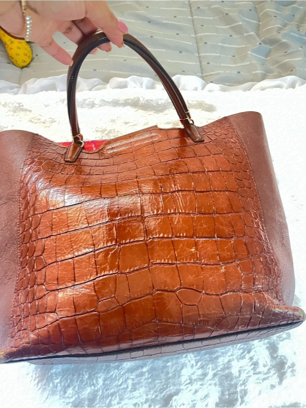 Coach Croc-Embossed Leather Tote in Cognac Brown - Picture 12 of 13